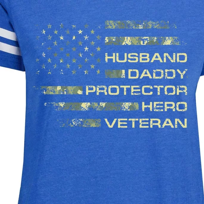 Husband Daddy Protector Hero Veteran Usa Flag Camouflage Dad Enza Ladies Jersey Football T-Shirt