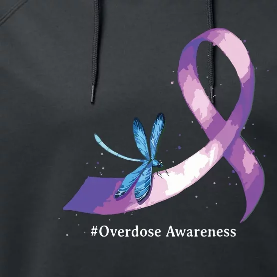 Hippie Dragonfly Purple Ribbon Overdose Awareness Performance Fleece Hoodie