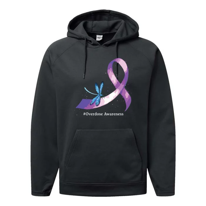 Hippie Dragonfly Purple Ribbon Overdose Awareness Performance Fleece Hoodie