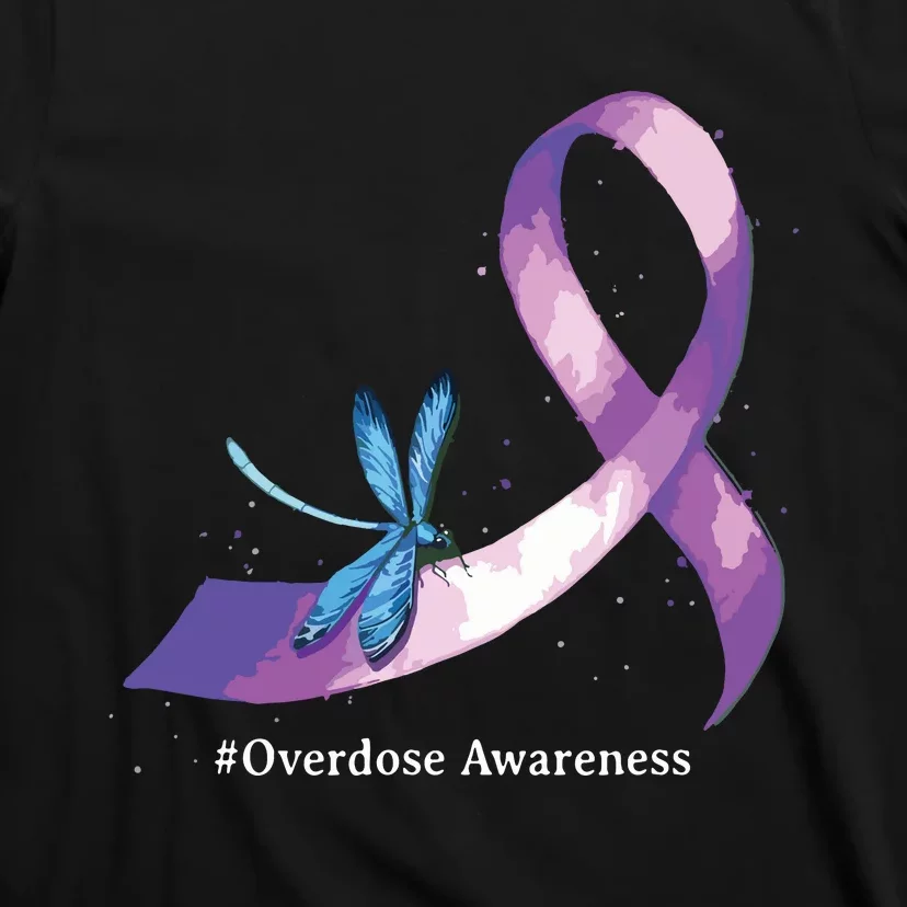 Hippie Dragonfly Purple Ribbon Overdose Awareness T-Shirt