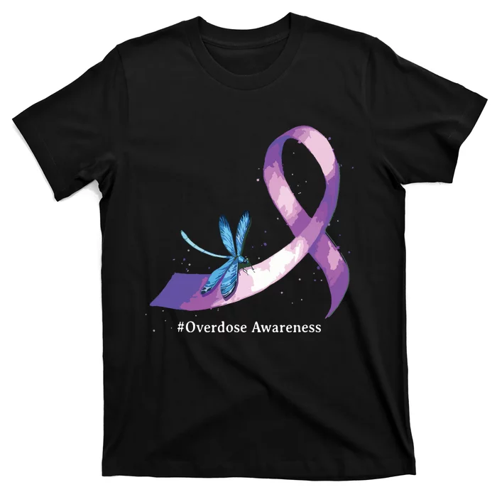 Hippie Dragonfly Purple Ribbon Overdose Awareness T-Shirt