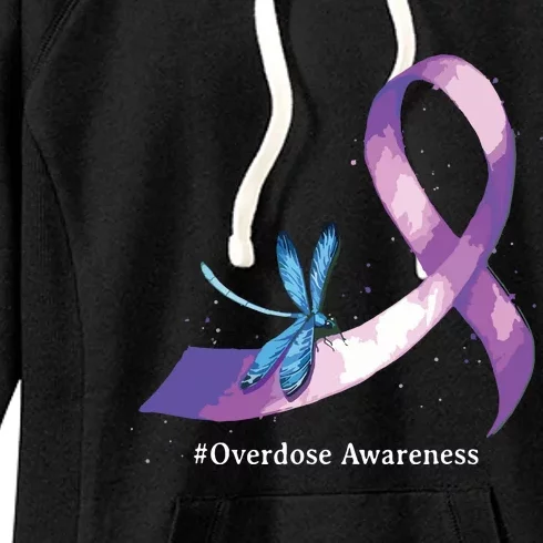 Hippie Dragonfly Purple Ribbon Overdose Awareness Women's Fleece Hoodie