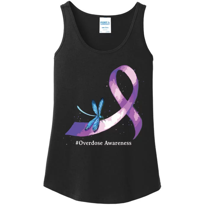 Hippie Dragonfly Purple Ribbon Overdose Awareness Ladies Essential Tank