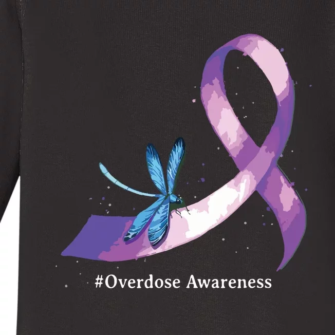 Hippie Dragonfly Purple Ribbon Overdose Awareness Baby Long Sleeve Bodysuit