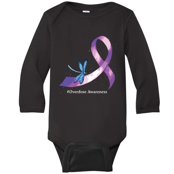 Hippie Dragonfly Purple Ribbon Overdose Awareness Baby Long Sleeve Bodysuit