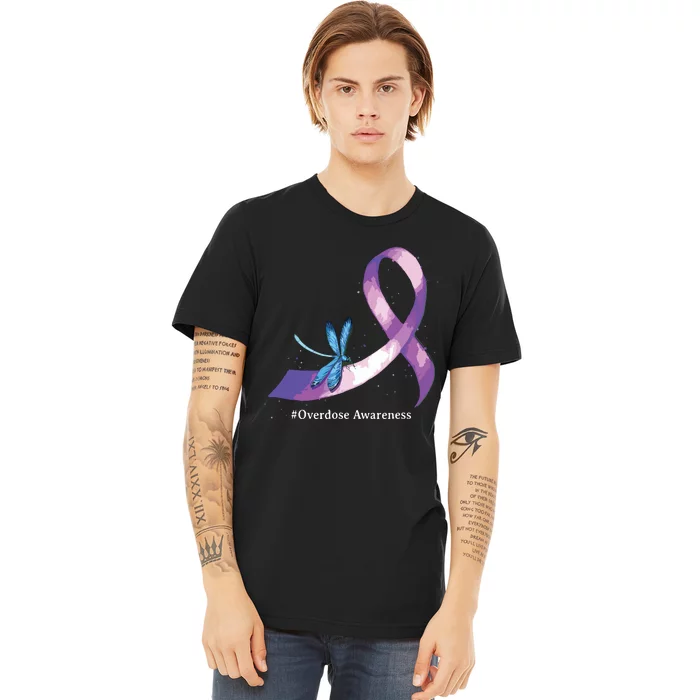 Hippie Dragonfly Purple Ribbon Overdose Awareness Premium T-Shirt