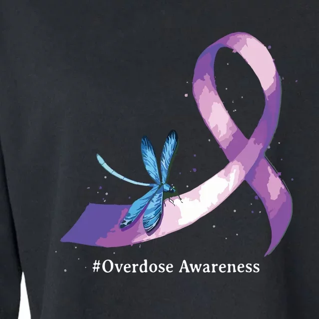 Hippie Dragonfly Purple Ribbon Overdose Awareness Cropped Pullover Crew