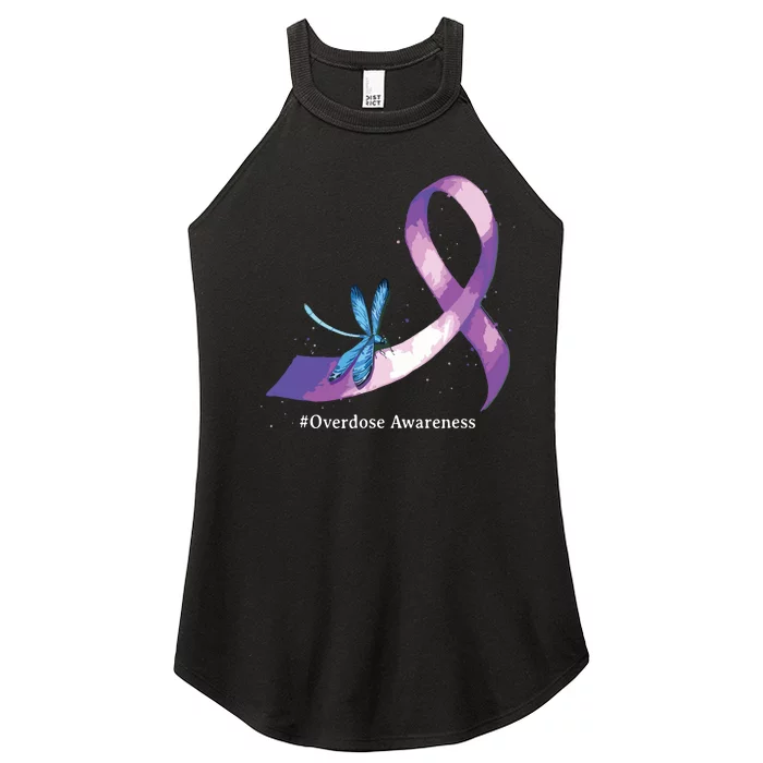 Hippie Dragonfly Purple Ribbon Overdose Awareness Women’s Perfect Tri Rocker Tank