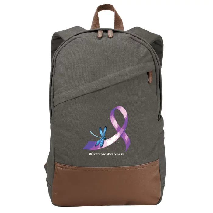 Hippie Dragonfly Purple Ribbon Overdose Awareness Cotton Canvas Backpack