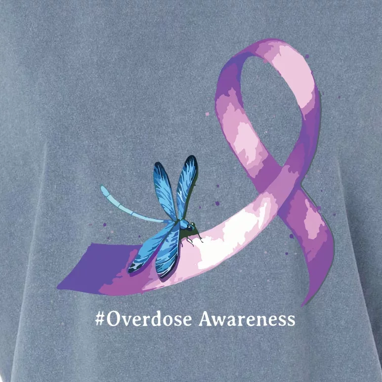 Hippie Dragonfly Purple Ribbon Overdose Awareness Garment-Dyed Women's Muscle Tee