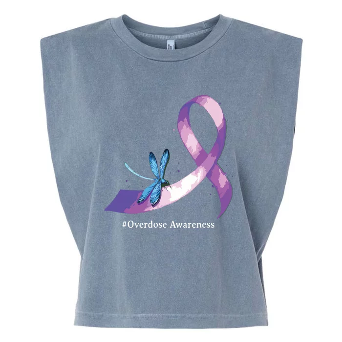 Hippie Dragonfly Purple Ribbon Overdose Awareness Garment-Dyed Women's Muscle Tee