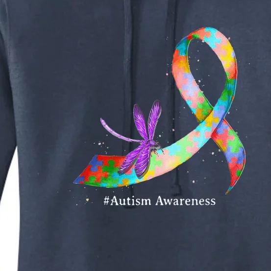 Hippie Dragonfly Puzzle Ribbon Autism Awareness Gifts Women's Pullover Hoodie