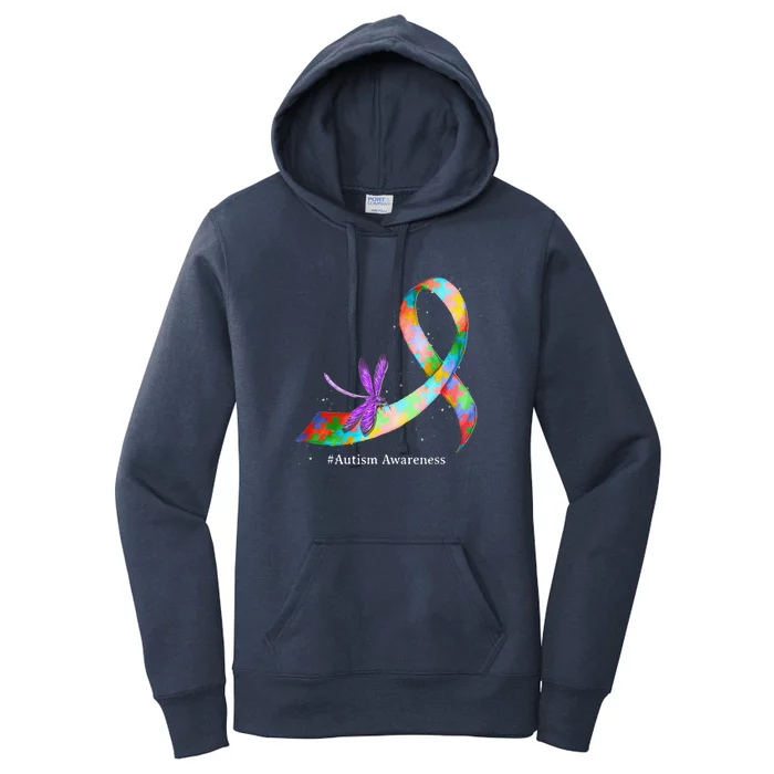 Hippie Dragonfly Puzzle Ribbon Autism Awareness Gifts Women's Pullover Hoodie