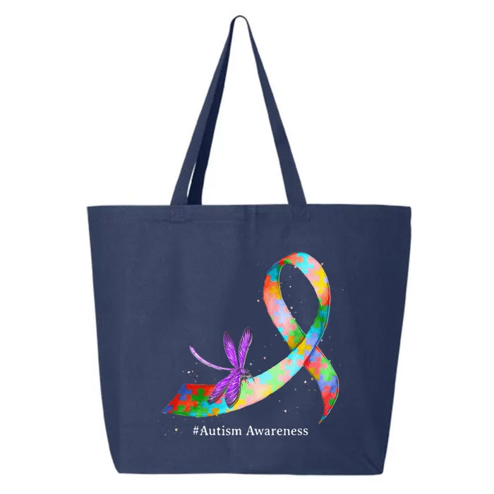 Hippie Dragonfly Puzzle Ribbon Autism Awareness Gifts 25L Jumbo Tote