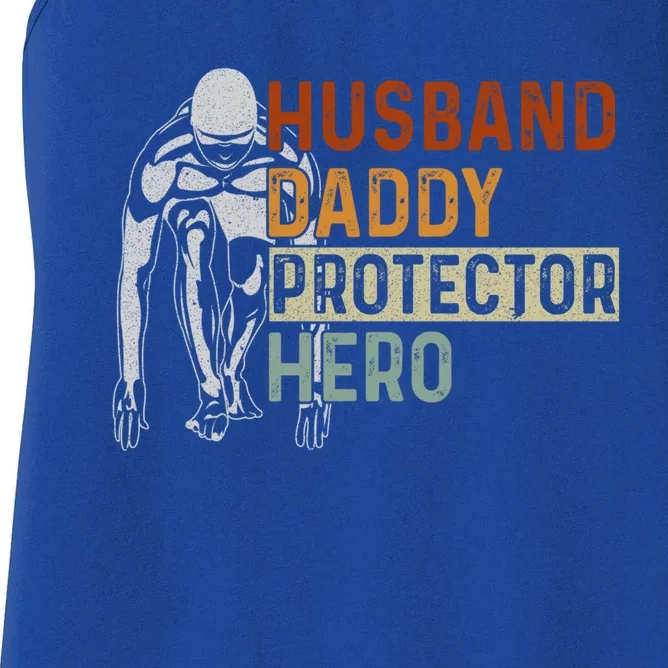 Husband Daddy Protector Hero Father Swimming Dad Grandpa Cute Gift Women's Racerback Tank