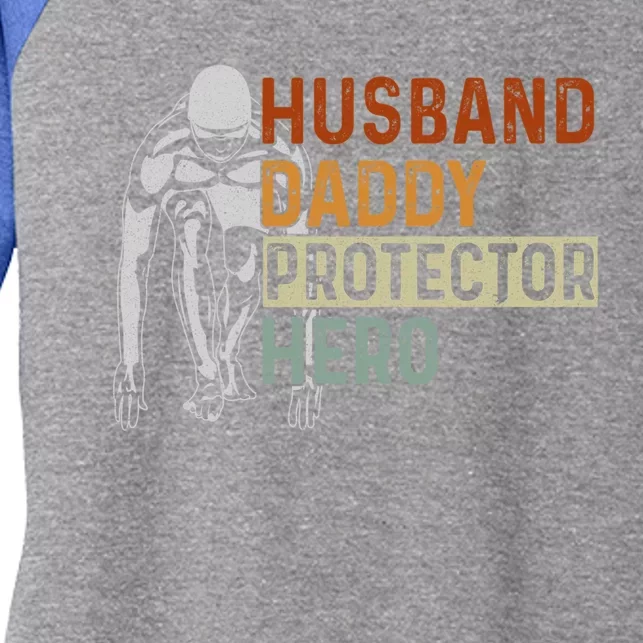 Husband Daddy Protector Hero Father Swimming Dad Grandpa Cute Gift Women's Tri-Blend 3/4-Sleeve Raglan Shirt