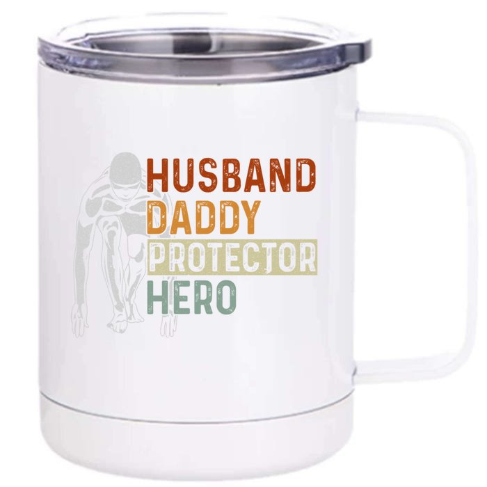 Husband Daddy Protector Hero Father Swimming Dad Grandpa Cute Gift Front & Back 12oz Stainless Steel Tumbler Cup