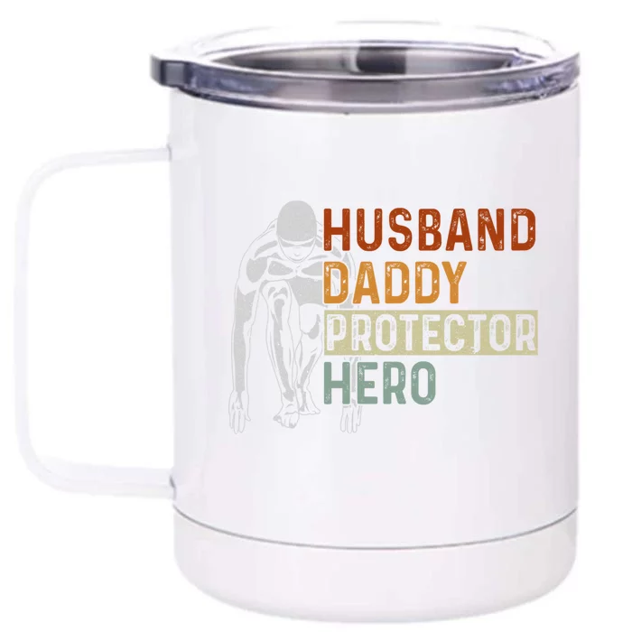 Husband Daddy Protector Hero Father Swimming Dad Grandpa Cute Gift Front & Back 12oz Stainless Steel Tumbler Cup