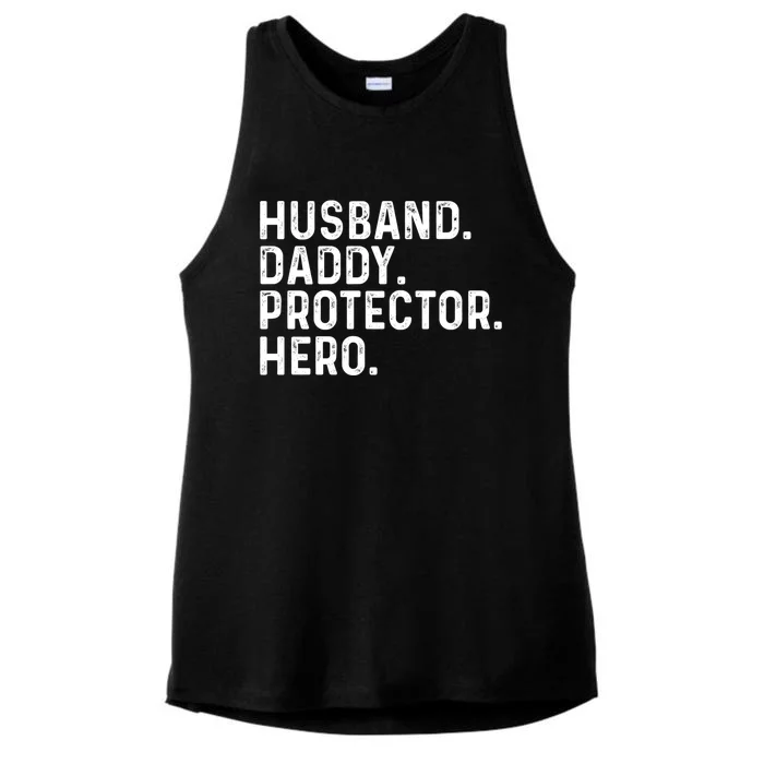 Husband Daddy Protector Hero Dad Stepgiftdad Cool Fathers Day Gift Ladies Tri-Blend Wicking Tank