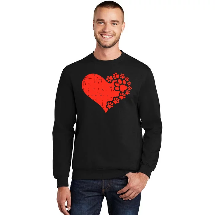 Heart Dog Paw Print Valentines Day Puppy Doggie Pet Lover Sweatshirt