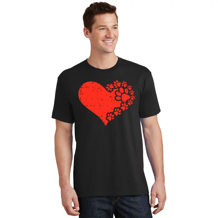 Heart Dog Paw Print Valentines Day Puppy Doggie Pet Lover T-Shirt