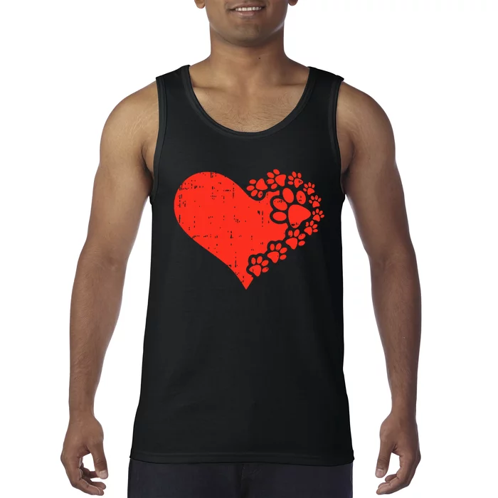 Heart Dog Paw Print Valentines Day Puppy Doggie Pet Lover Tank Top