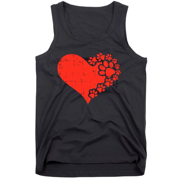 Heart Dog Paw Print Valentines Day Puppy Doggie Pet Lover Tank Top