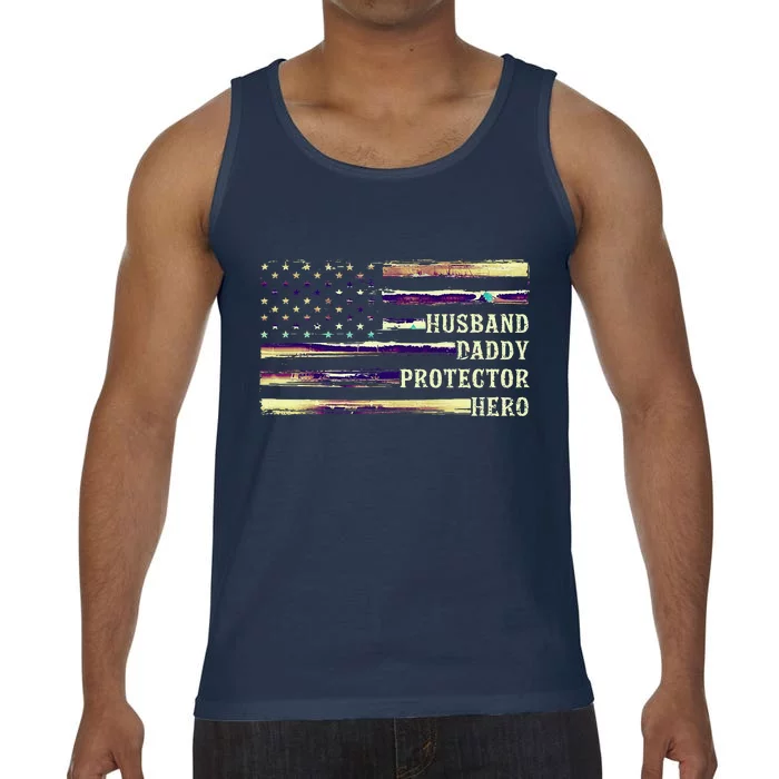 Husband Daddy Protector Hero FatherS Day Dad Comfort Colors® Tank Top