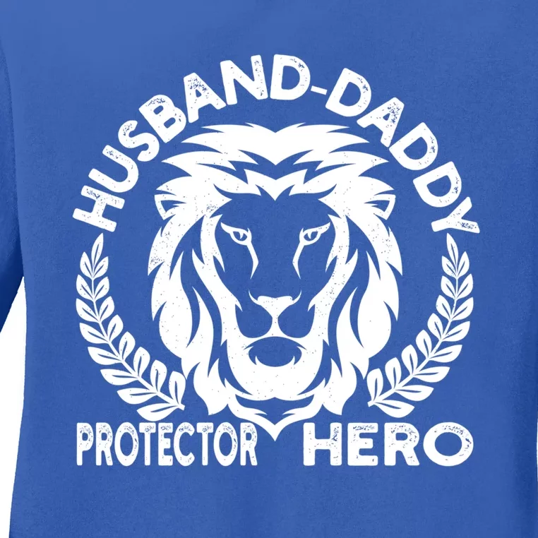 Husband Daddy Protector Hero Lion Cool Gift Ladies Long Sleeve Shirt