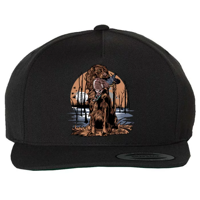 Hunting Dog Retrieving Duck Swamp Scene Wool Snapback Cap