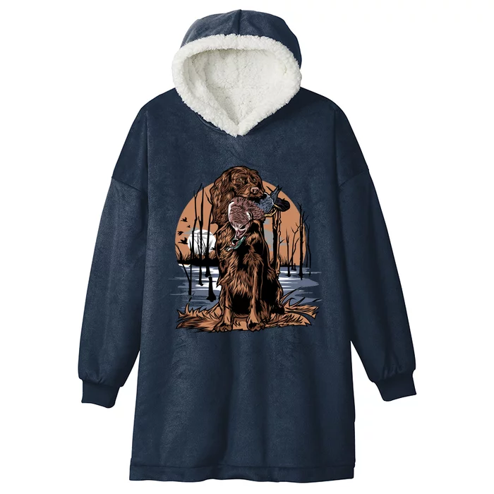 Hunting Dog Retrieving Duck Swamp Scene Hooded Wearable Blanket