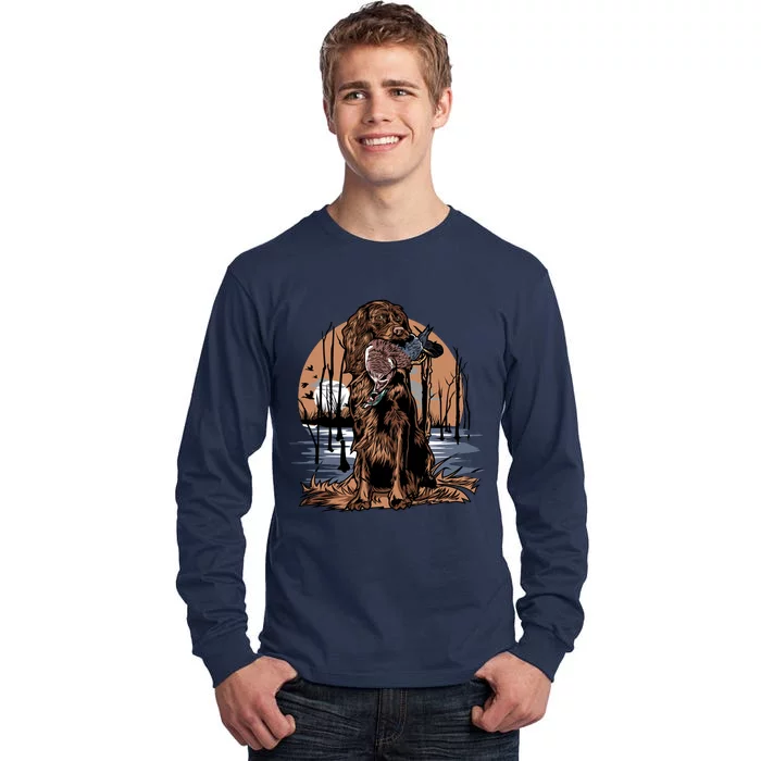 Hunting Dog Retrieving Duck Swamp Scene Tall Long Sleeve T-Shirt