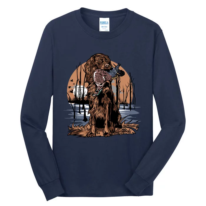 Hunting Dog Retrieving Duck Swamp Scene Tall Long Sleeve T-Shirt