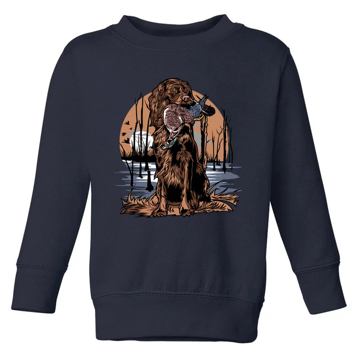 Hunting Dog Retrieving Duck Swamp Scene Toddler Sweatshirt