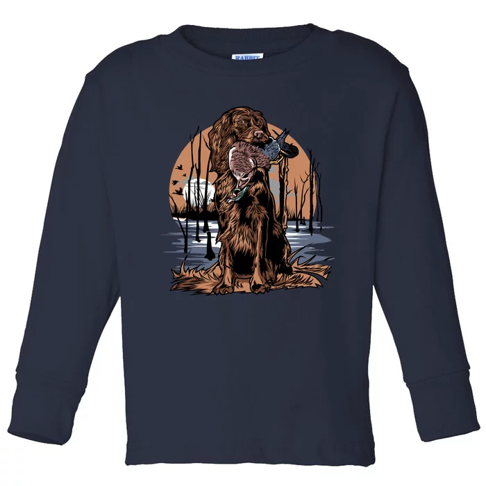 Hunting Dog Retrieving Duck Swamp Scene Toddler Long Sleeve Shirt