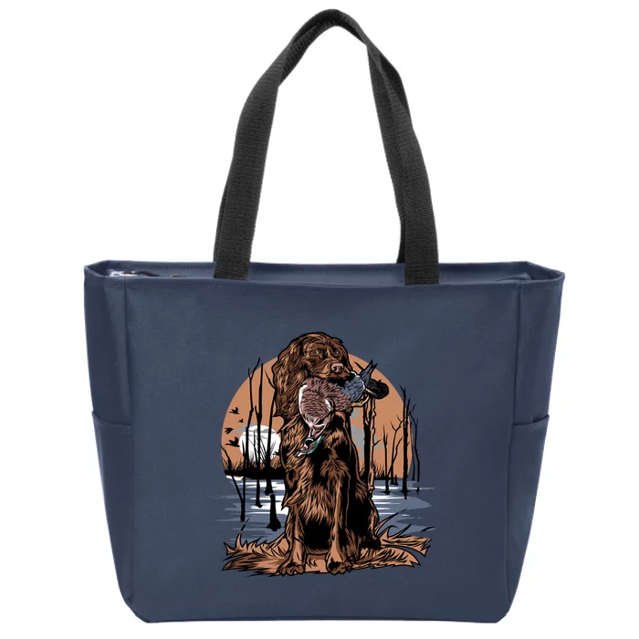 Hunting Dog Retrieving Duck Swamp Scene Zip Tote Bag