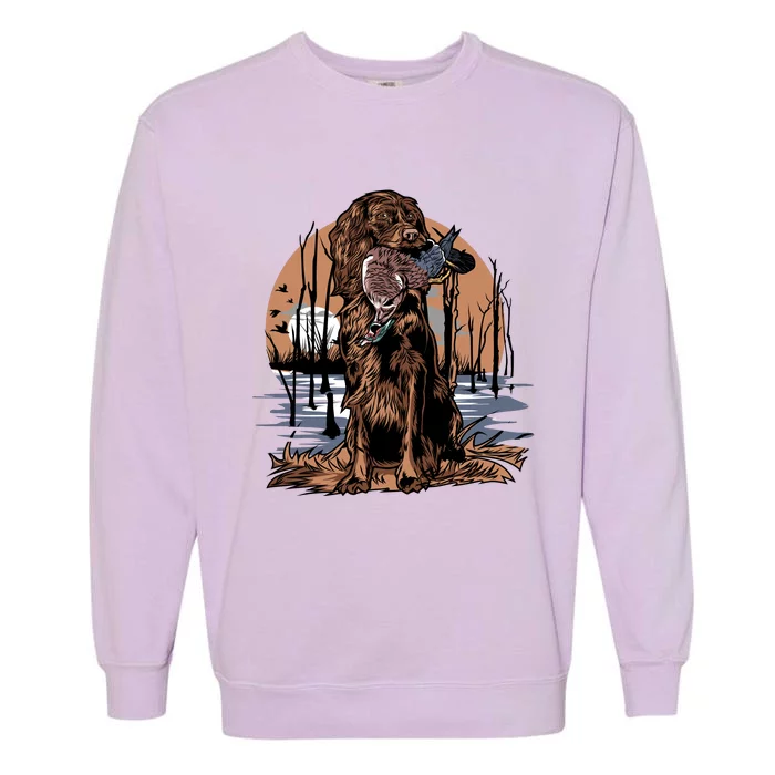 Hunting Dog Retrieving Duck Swamp Scene Garment-Dyed Sweatshirt