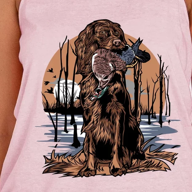 Hunting Dog Retrieving Duck Swamp Scene Women's Knotted Racerback Tank