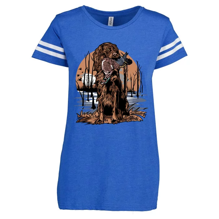 Hunting Dog Retrieving Duck Swamp Scene Enza Ladies Jersey Football T-Shirt