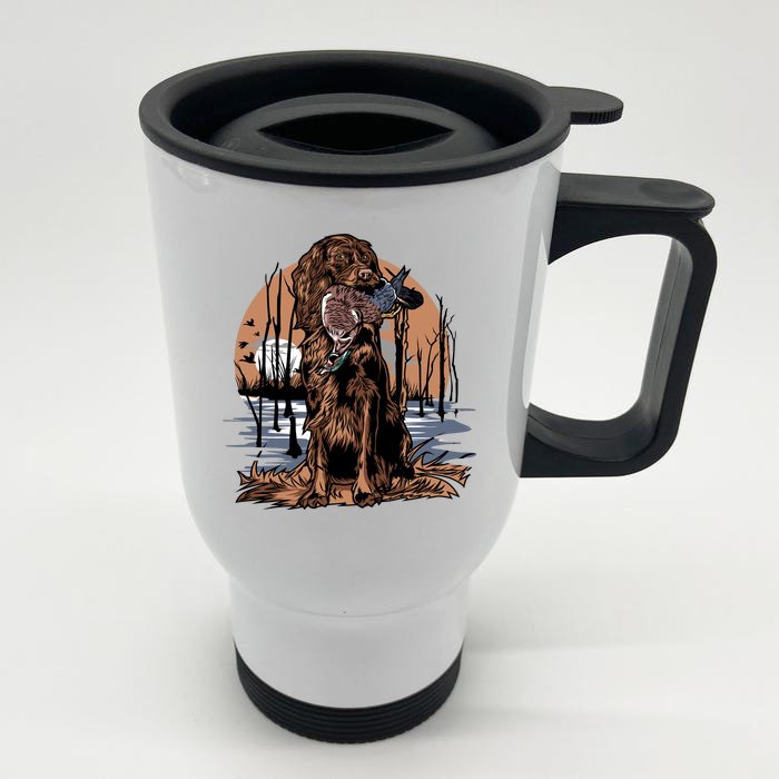 Hunting Dog Retrieving Duck Swamp Scene Front & Back Stainless Steel Travel Mug