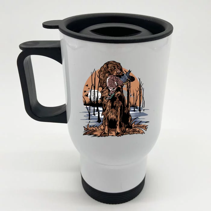 Hunting Dog Retrieving Duck Swamp Scene Front & Back Stainless Steel Travel Mug