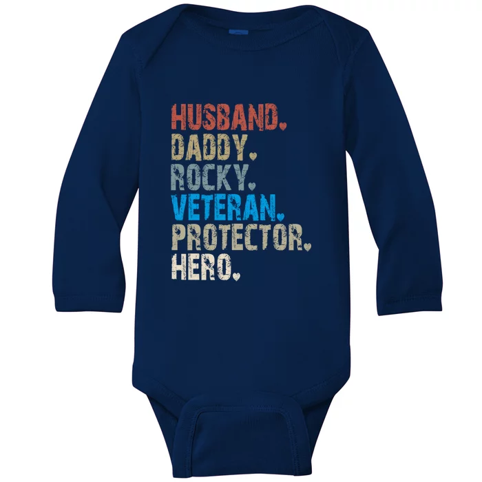 Husband Daddy Rocky Veteran Protector Hero Cute Gift Baby Long Sleeve Bodysuit