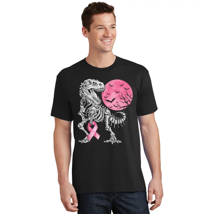 Halloween Dinosaur Ribbon Breast Cancer Awareness T-Shirt