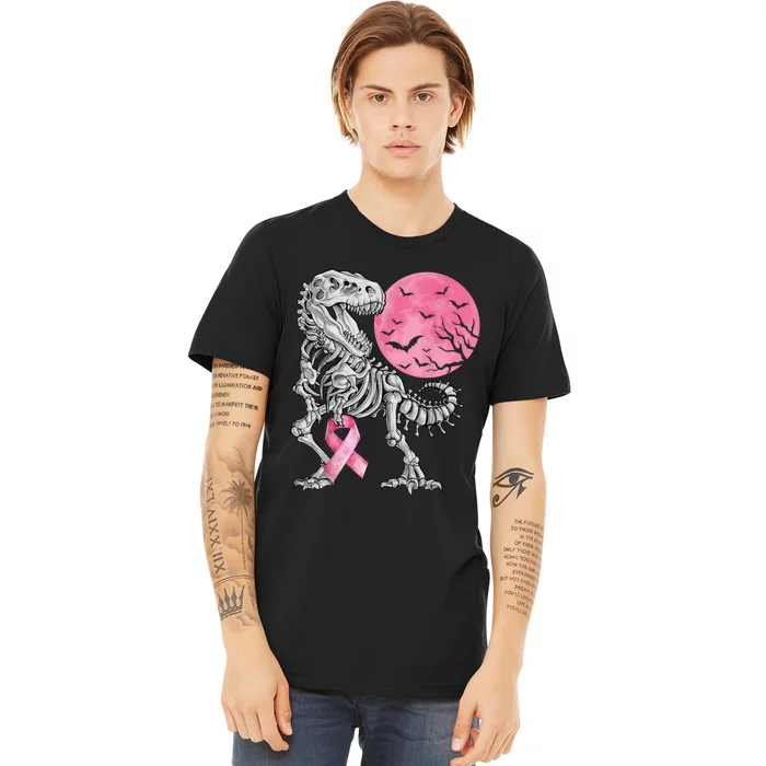 Halloween Dinosaur Ribbon Breast Cancer Awareness Premium T-Shirt