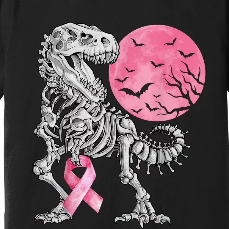 Halloween Dinosaur Ribbon Breast Cancer Awareness Premium T-Shirt