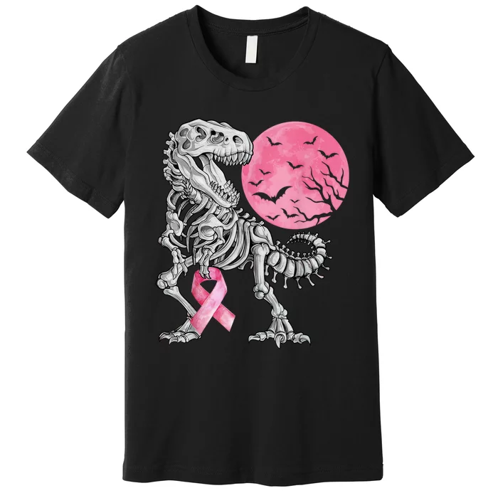 Halloween Dinosaur Ribbon Breast Cancer Awareness Premium T-Shirt