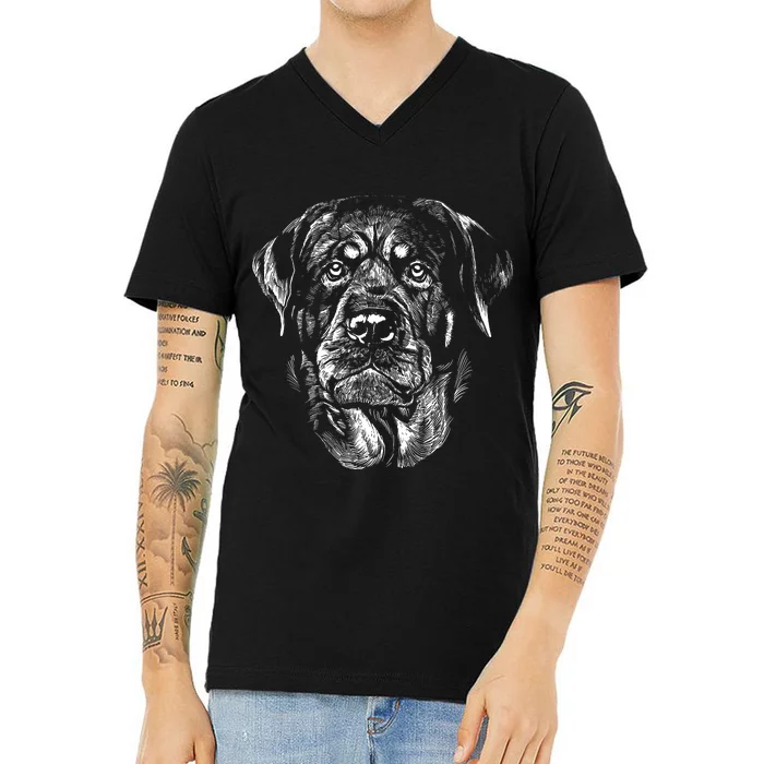 Hand Drawn Rottweiler Dog V-Neck T-Shirt