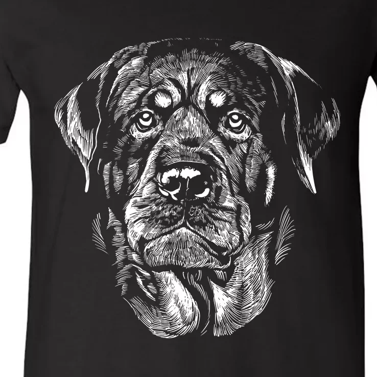 Hand Drawn Rottweiler Dog V-Neck T-Shirt