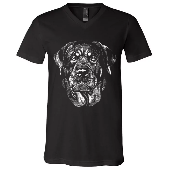 Hand Drawn Rottweiler Dog V-Neck T-Shirt