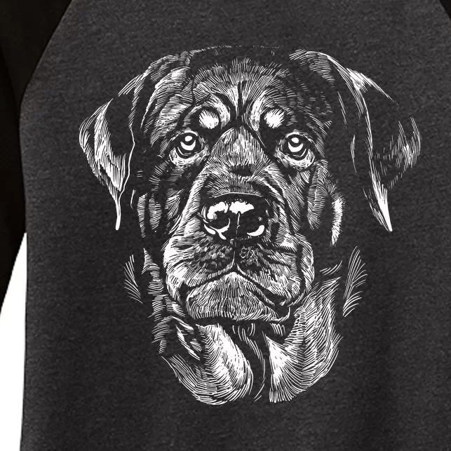 Hand Drawn Rottweiler Dog Women's Tri-Blend 3/4-Sleeve Raglan Shirt